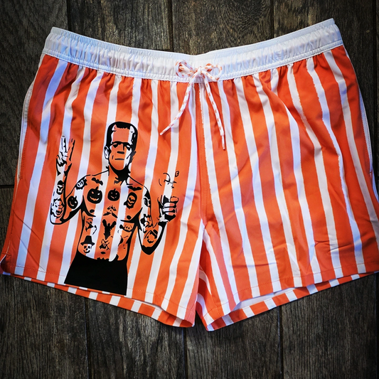 Tattooed Frankie Halloween Swim Shorts – Orange Stripe