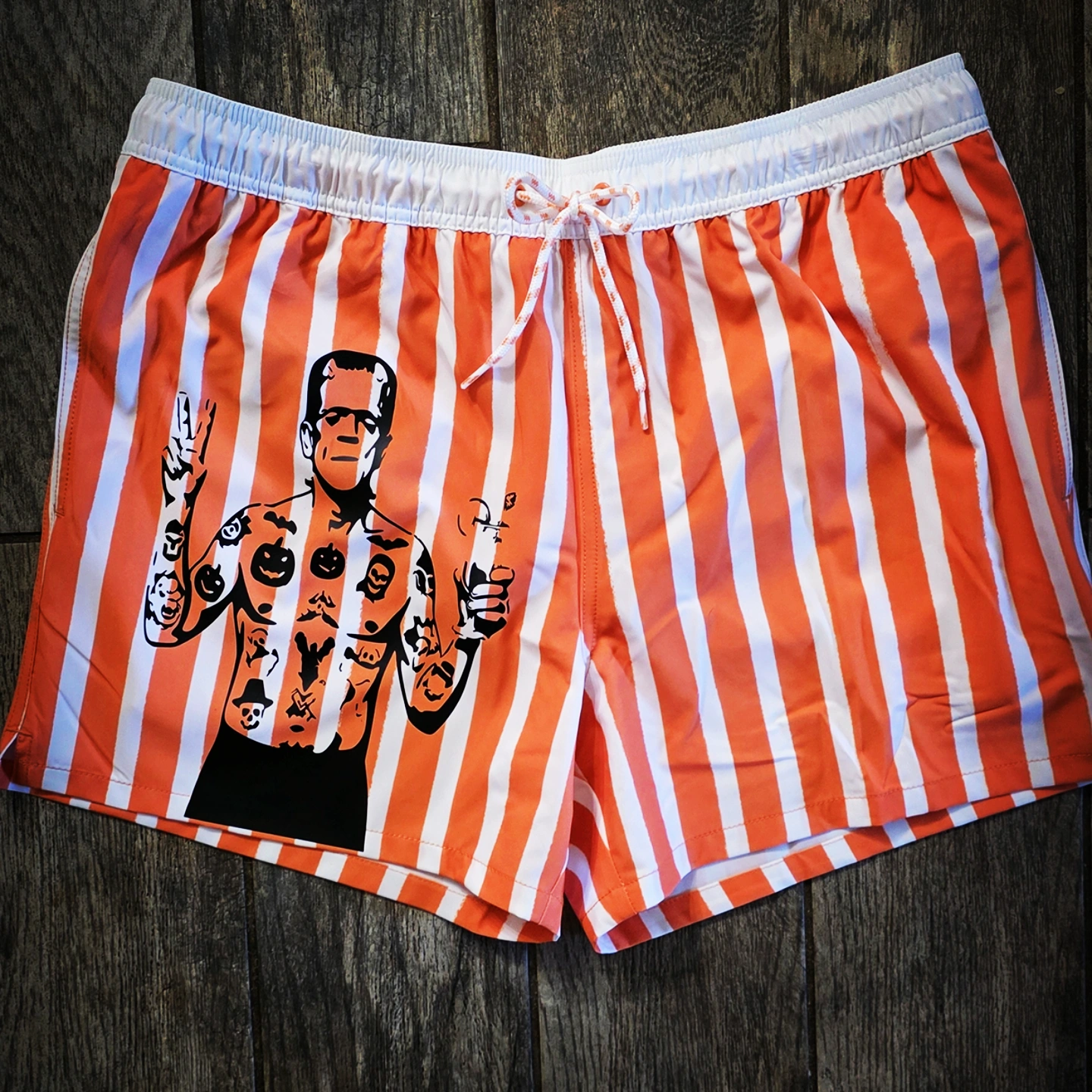 Tattooed Frankie Halloween Swim Shorts – Orange Stripe
